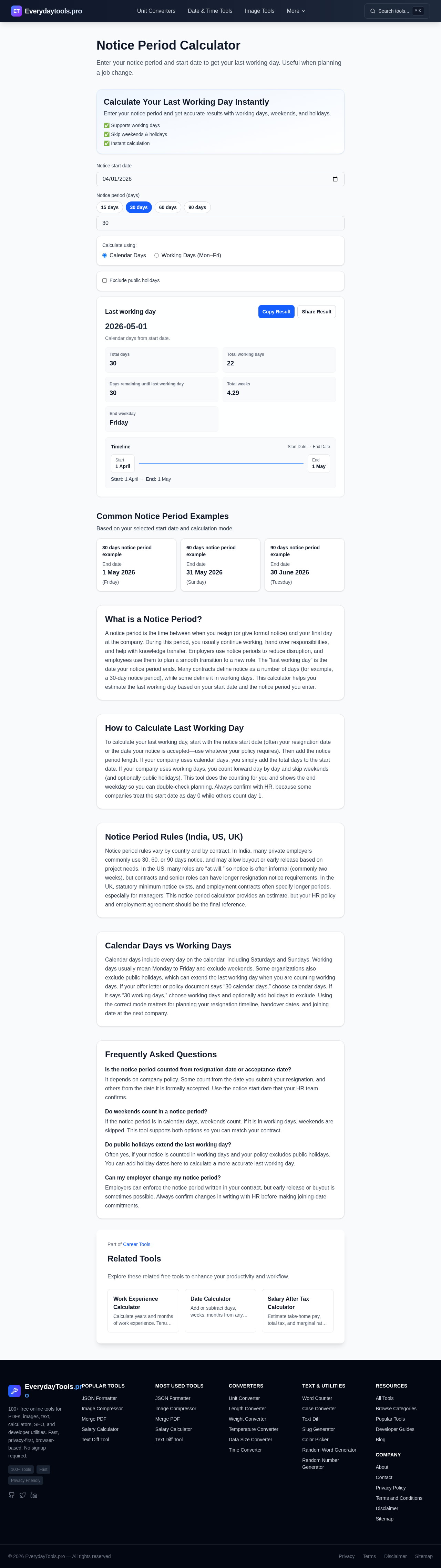 Notice Period Calculator screenshot