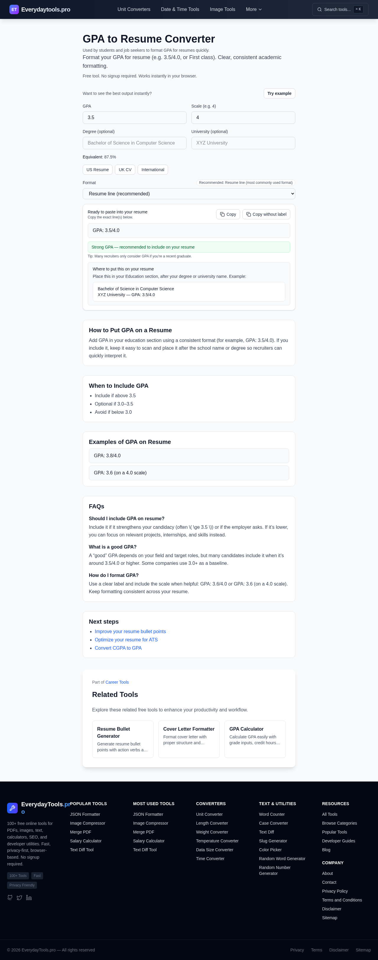 GPA to Resume Converter screenshot