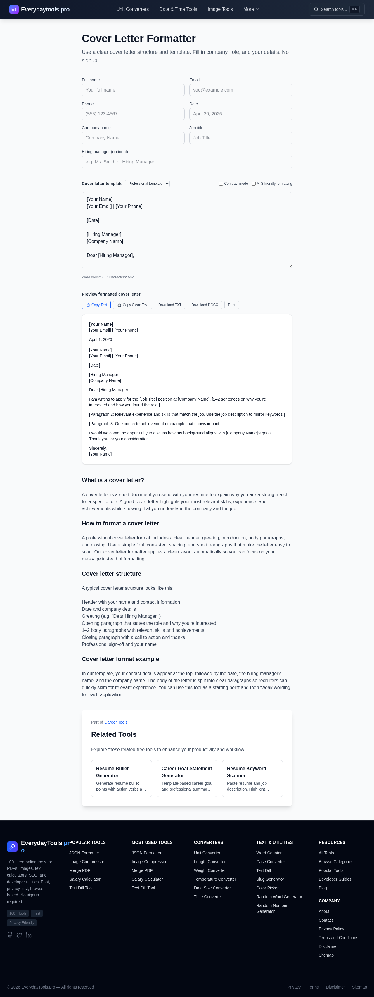 Cover Letter Formatter screenshot