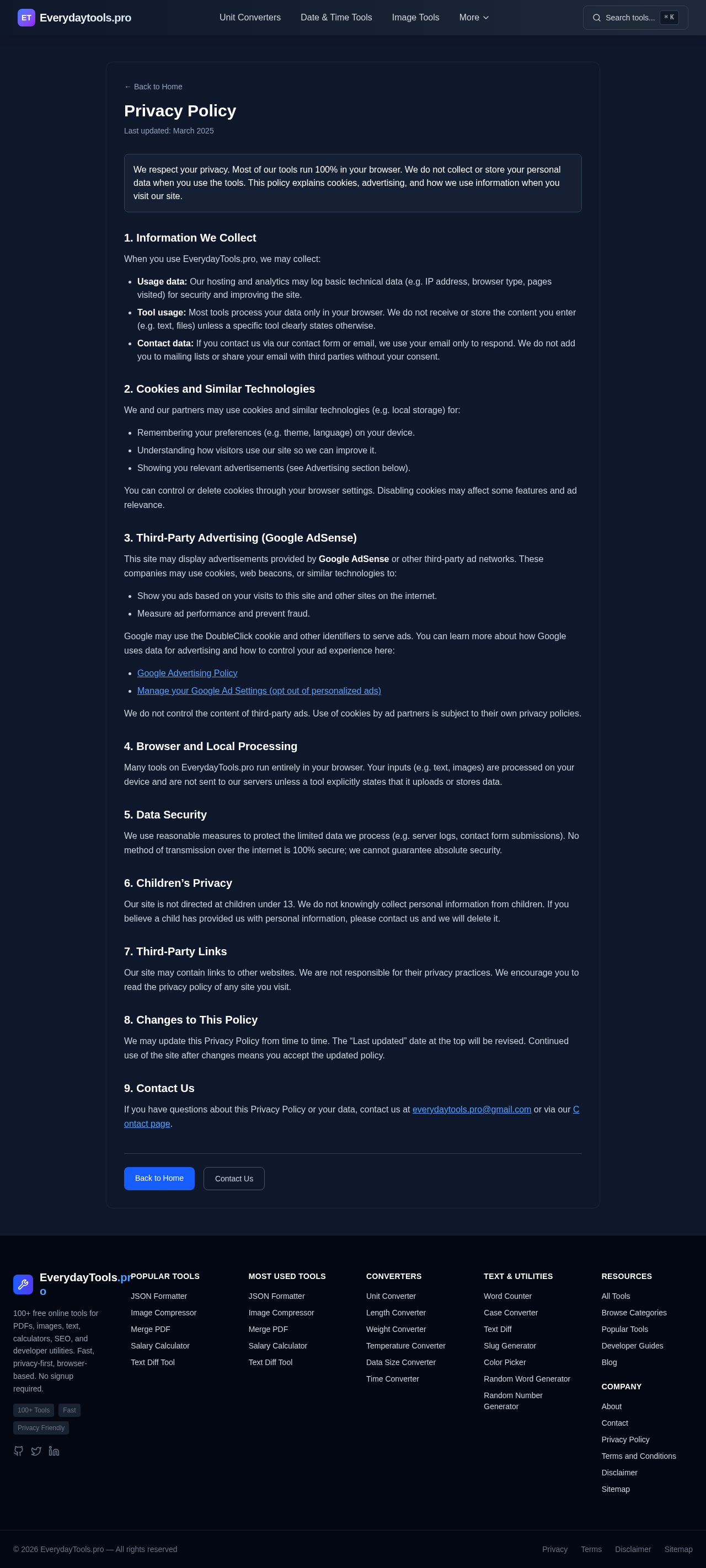 Privacy Policy screenshot